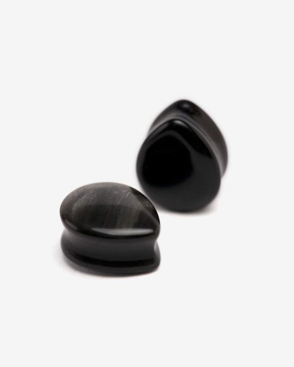 Silver Obsidian Teardrop Plugs Sale