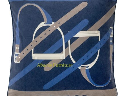 In Stock Stirrup Navy Velvet Pillow For Sale