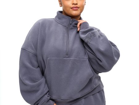 Plush Fleece Quarter Zip Pullover - Blue Steel Hot on Sale