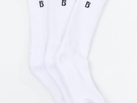 3 Pack Full Crew Socks - White on Sale