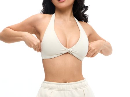 Twisted Halter Sports Bra - Bone Fashion